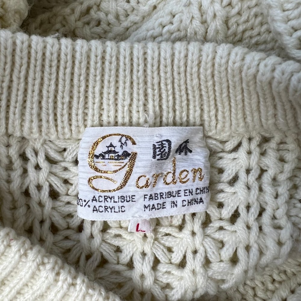 Vintage Cable Knit Oversized Fishermans Grandpa V-Neck Ribbed Preppy Sweater Top - Picture 7 of 8